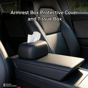Two Piece Magnetic Tissue Box & Armrest Cover for Tesla Model 3 /Y/ Y L