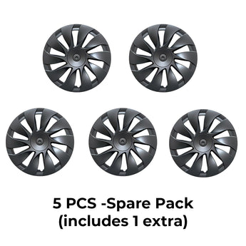 Matte black 5-pack spare wheel covers, multi-spoke pattern for 18-inch wheel