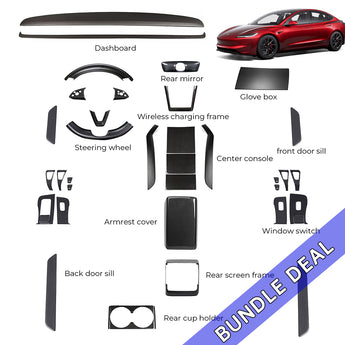 Bundle: 2024+ Tesla Model 3 Interior Carbon Fiber Full Kit (33 Piece) Real Dry Molded Carbon Fiber