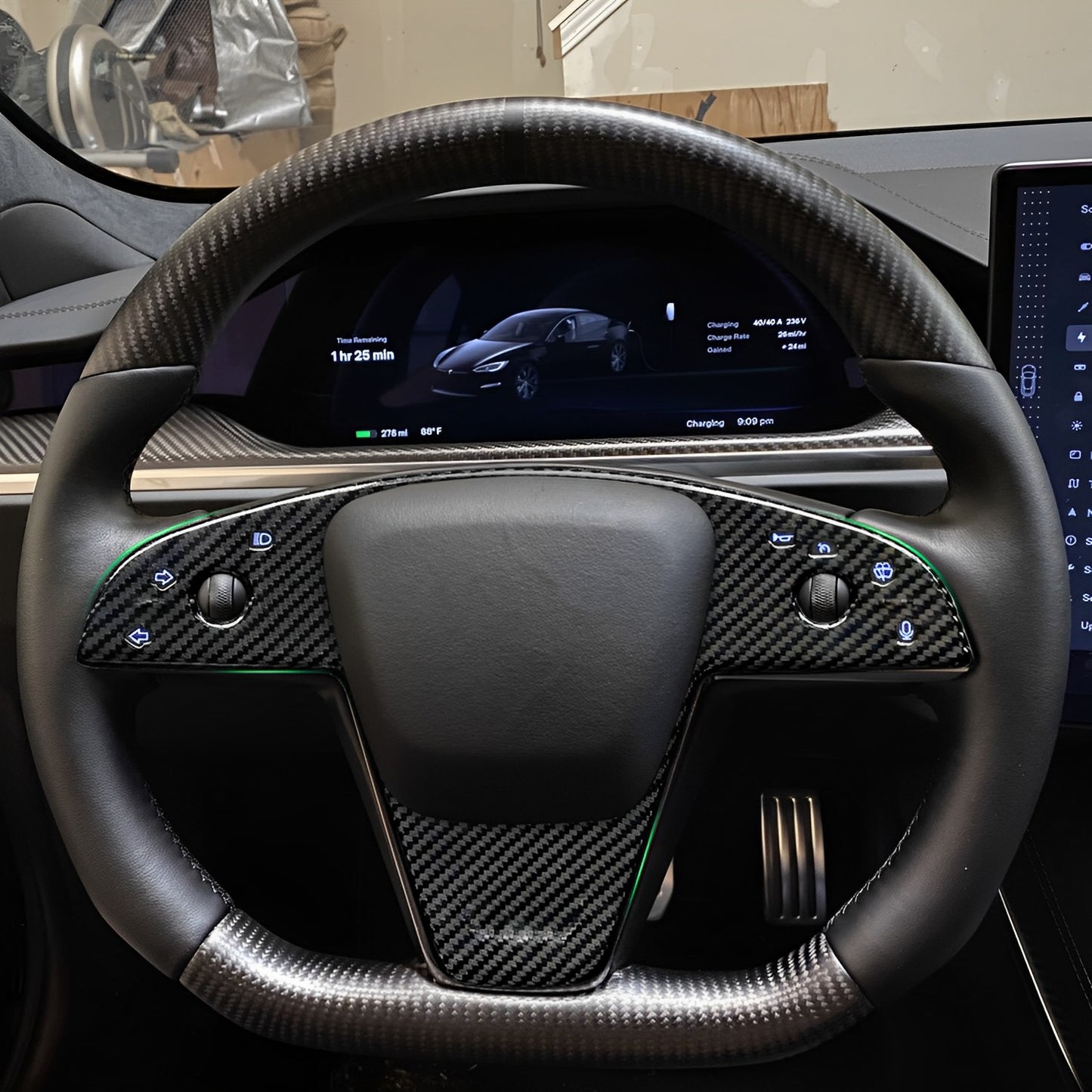 Carbon Fiber Steering Wheel Cover For Tesla Model S / X2021+