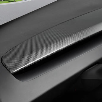 Detail of glossy Carbon Fiber Dash Panel for Model 3 Highland