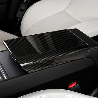 Carbon Fiber Armrest Box Cover installed on Tesla Model 3 Highland