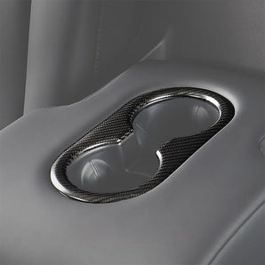 Carbon Fiber Back Seat Cup Holder Cover for Tesla Model 3 & Model Y – Sleek, High-Gloss Finish & Precision Fit