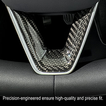 Carbon Fiber Steering Wheel Bottom Part Trim installed on Tesla Model 3 Highland