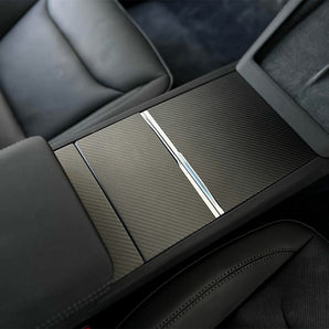 Revêtements de console centrale en fibre de carbone véritable pour Tesla Model Y Juniper 2025+ – Amélioration de l'intérieur sportif et protection anti-rayures