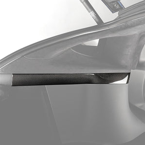 Carbon fiber rear trunk side trim cover, dark weave texture, rectangular insert