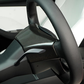 Real Carbon Fiber Steering Wheel Trim Cover for 2024+ Tesla Model 3 Highland & 2025+ Model Y Juniper (1x1 Plain Weave & 2x2 Twill Weave)