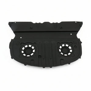Black molded soundproof trunk mat with circular vent cutouts and mounting holes