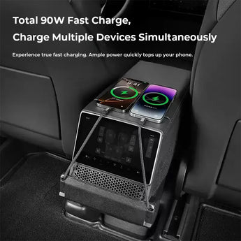 Tesla Model YL 6-Seater Rear Air Vent Dock Station with 90W USB Hub and Retractable Fast Charging Cables