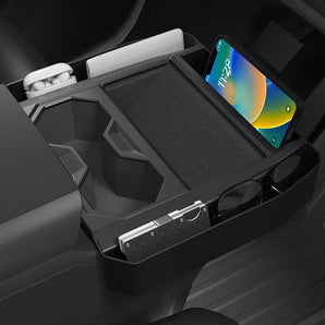 Tesla Cybertruck Center Console Side Storage Organizer – Upgraded with Side Pockets for Smartphone, Sunglasses, Cards & AirPods