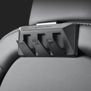 Headrest hanger hook organizer with three slots, attached to car seat