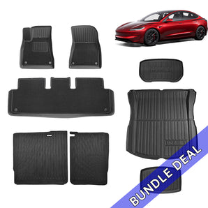Bundle: 2024+ Model 3 Highland Floor Mats & Liners Full Set 8 PCS (floor mat with carpets)