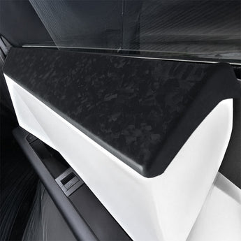 Close up of Forged Carbon Fiber Door Panel Covers installed on Tesla Cybertruck