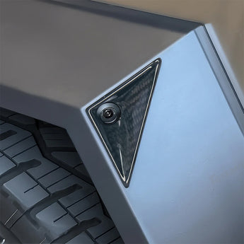 Front Fender Camera Real Molded Carbon Fiber Overlays installed on Tesla Cybertruck