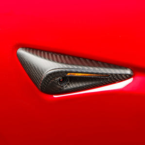 Real Carbon Fiber Side Camera Covers installed on Tesla Model 3