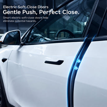 Tesla electric soft close door kit, smart soft-close doors with blue warning light strip