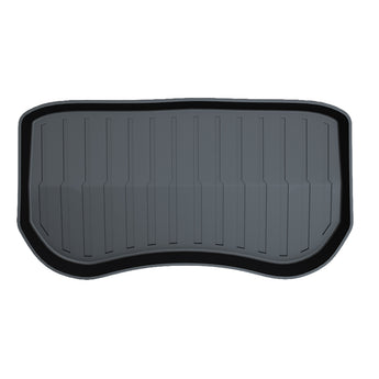 Tesla Model 3 all-weather rear trunk mat with raised edges and grooved surface, top view