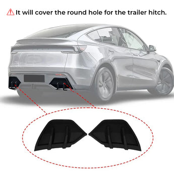Tesla Model Y Juniper rear diffuser showing coverage of the round trailer hitch access hole