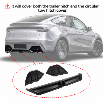 Tesla Model Y rear bumper diffuser and tow hitch cover kit, including trailer hitch and circular tow hitch cover