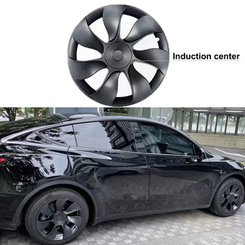 Dark wheel cover with induction center spokes mounted on a side car wheel