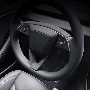 Garniture inférieure de volant en Alcantara de qualité supérieure pour Tesla Model 3 Highland (2024+) et Model Y Juniper (2025+).
