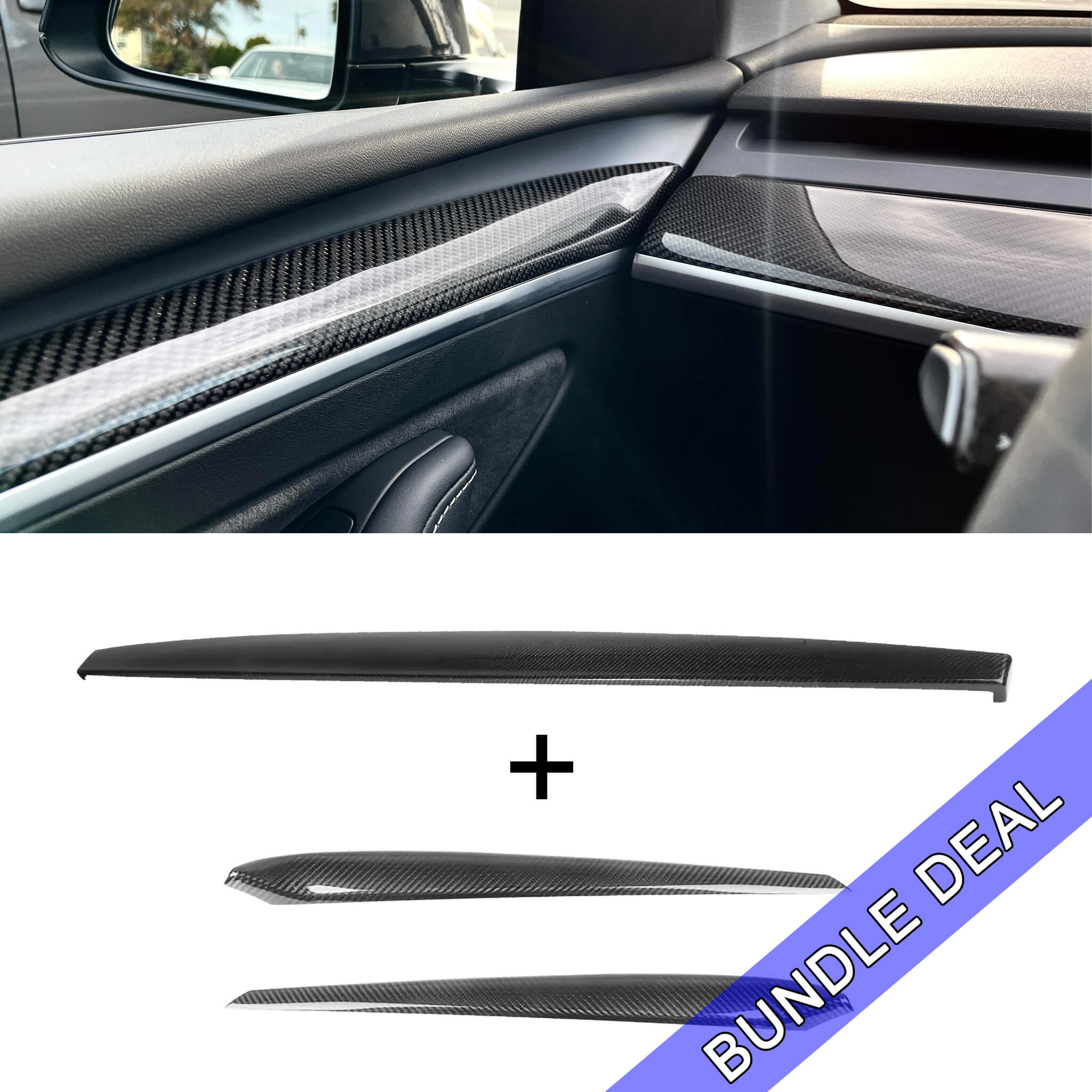 Bundle: Tesla Model 3/Y Carbon Fiber Dashboard & Door Trim Covers Set 2021-2024