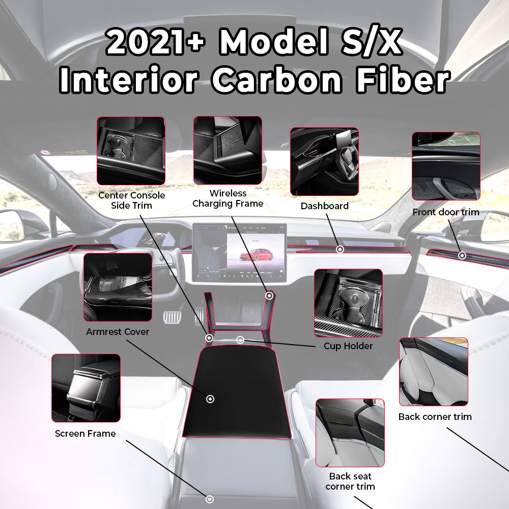 Bundle: YESLAK Premium Carbon Fiber Interior Bundle for 2021+ Tesla Model S / Model X (Refreshed Models)