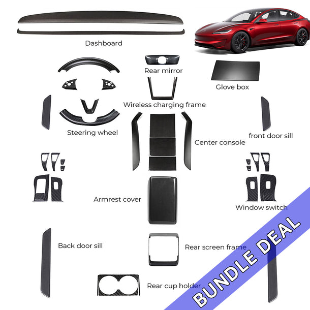 Dry Carbon Fiber Interior Kit for 2024+ Tesla Model 3 – 33 PCS – Yeslak ...