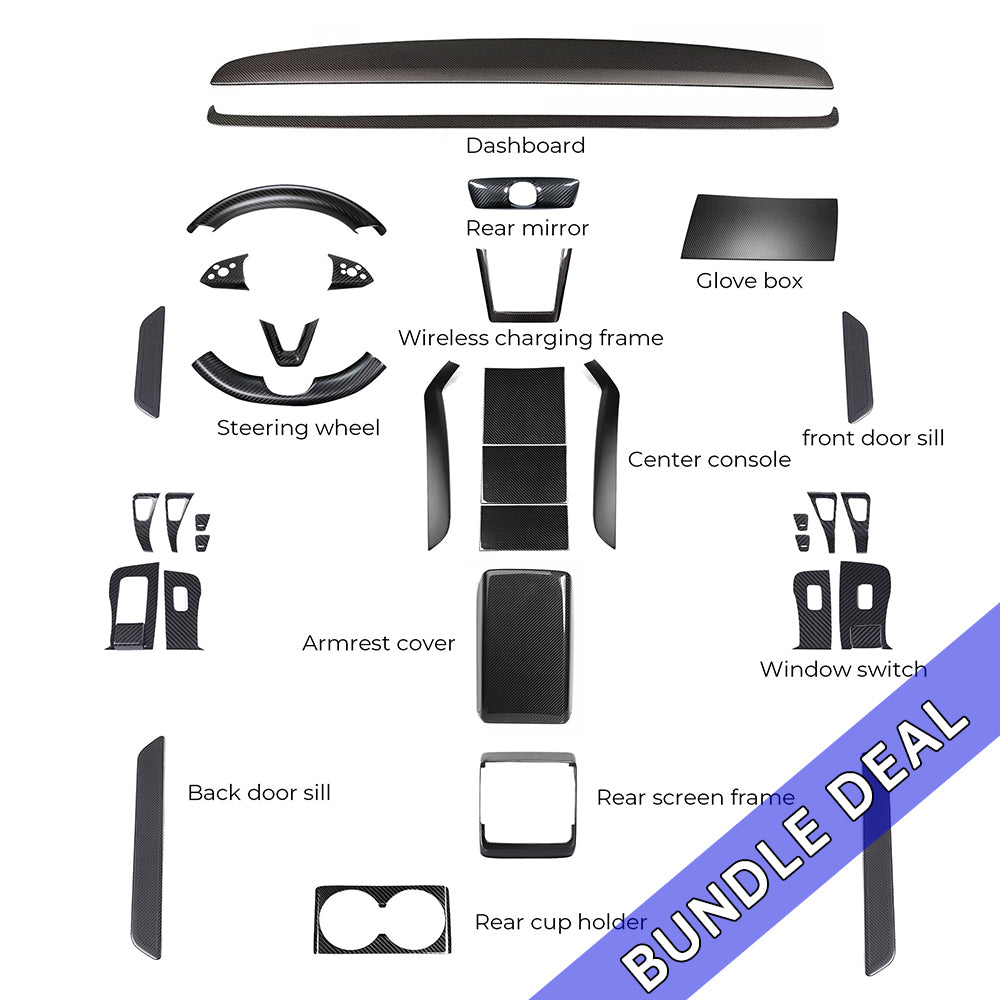 Bundle: 2024+ Tesla Model 3 Interior Carbon Fiber Full Kit (33 Piece) Real Dry Molded Carbon Fiber