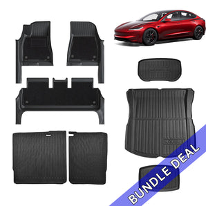 Bundle: 2024+Model 3 Highland Floor Mats Full Wrap & Liners Full Set 8 PCS (floor mat with carpets)