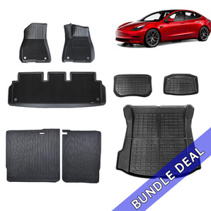 Bundle: Right-Hand Drive Model 3 Floor Mats & Liners Full Set 8 PCS 2024+ (Floor mats with Carpets)