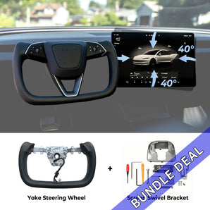Pacchetto: set di supporto girevole per volante e schermo stile Highland Yoke per Tesla Model 3