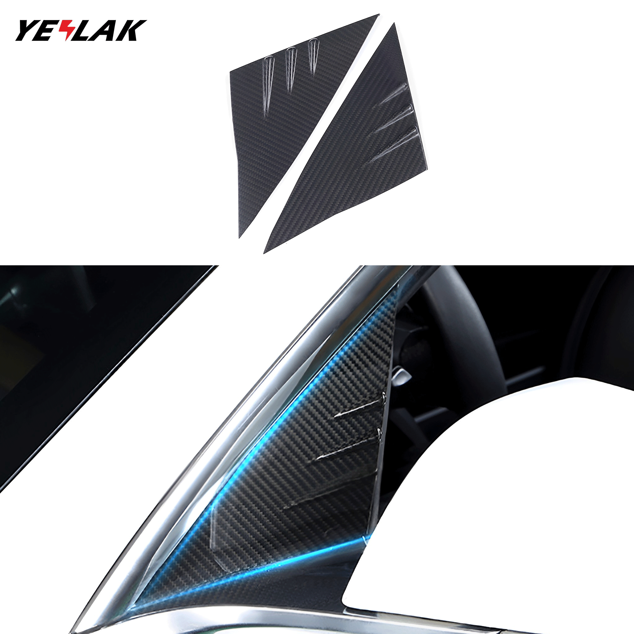 Carbon Fiber Front Door A-Pillar Triangle Cover Trims For Tesla Model 3 / Y & Model 3 Highland