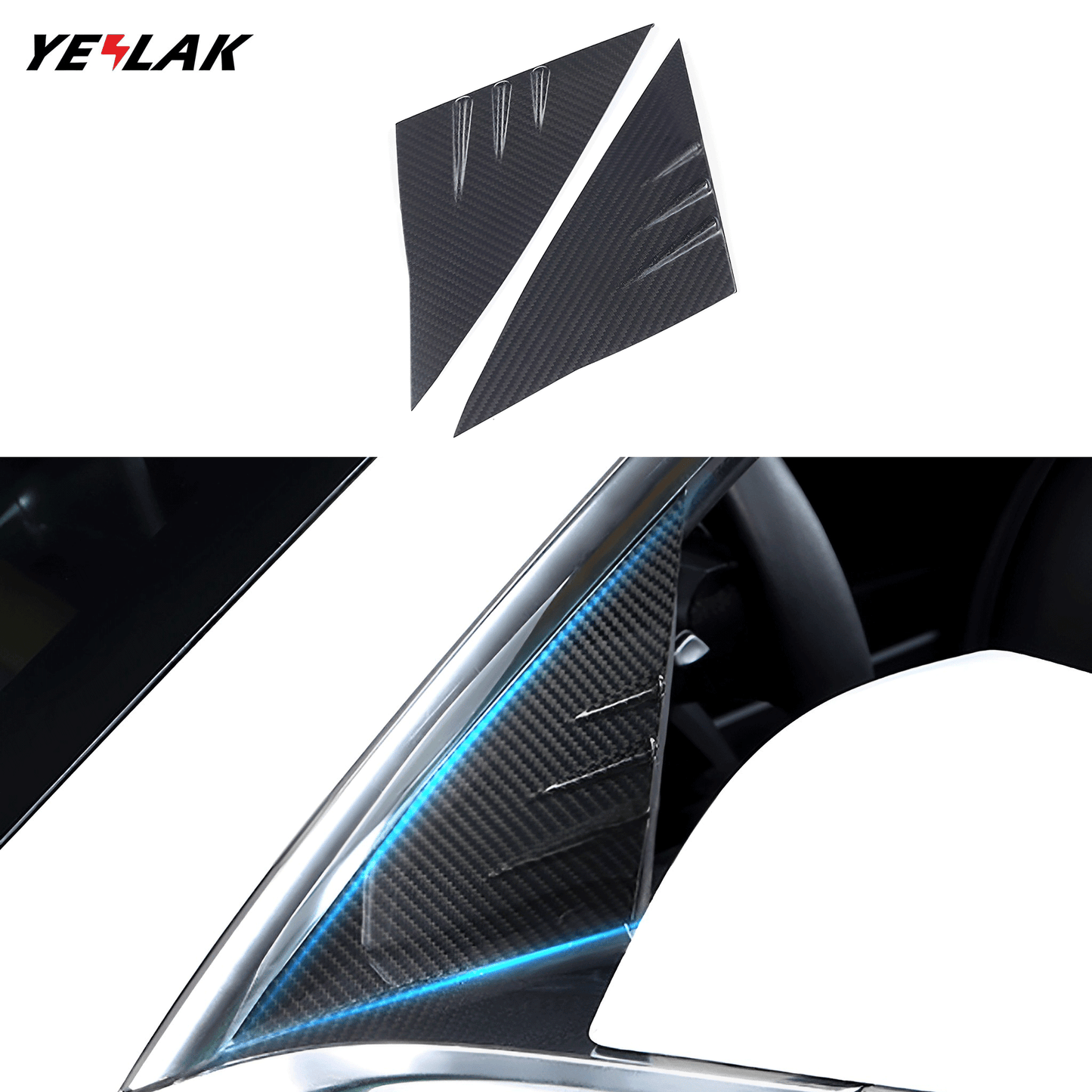 Carbon Fiber Front Door A-Pillar Triangle Cover Trims For Tesla Model 3 / Y