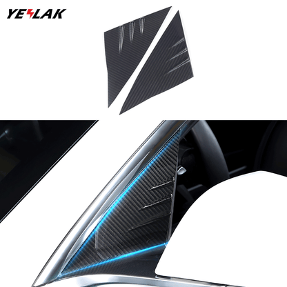 Carbon Fiber Front Door A-Pillar Triangle Cover Trims For Tesla Model 3 / Y
