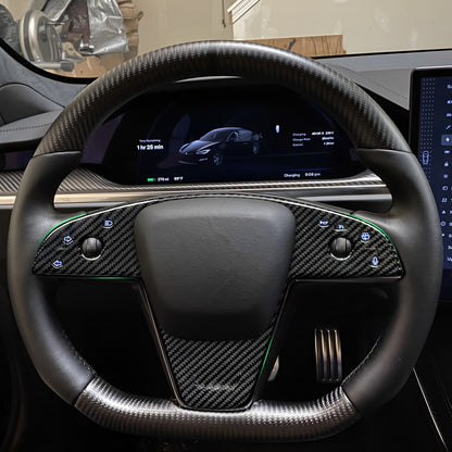 Carbon Fiber Steering Wheel Cover For Tesla Model S / X2021+