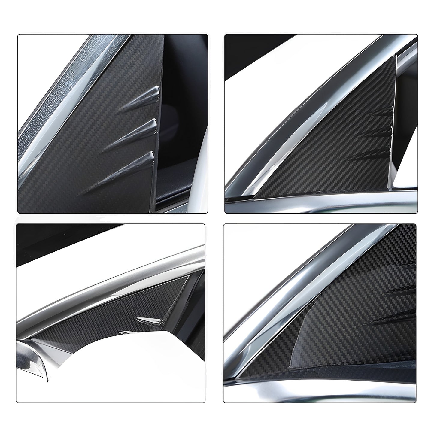 Carbon Fiber Front Door A-Pillar Triangle Cover Trims For Tesla Model 3 / Y