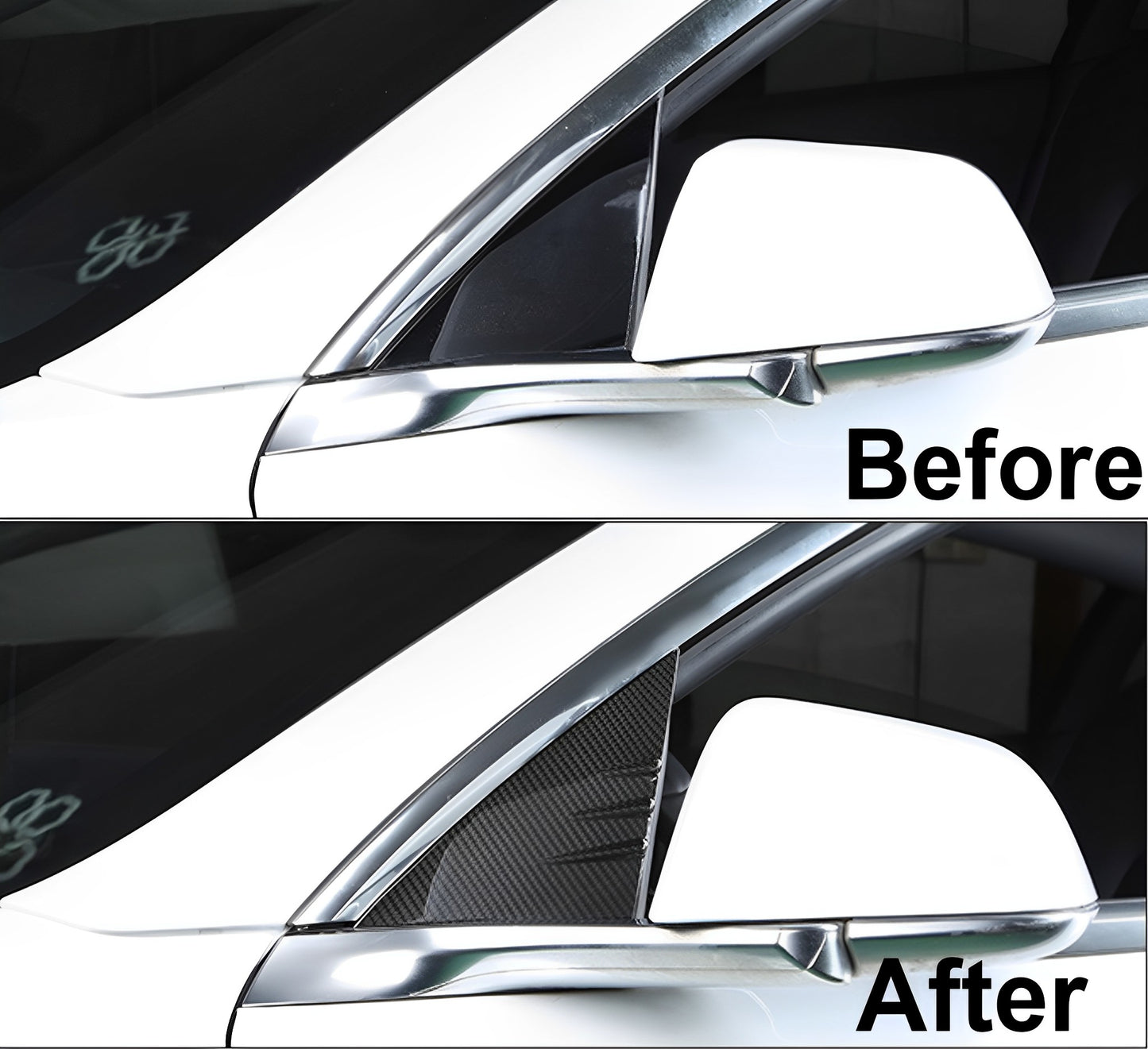 Carbon Fiber Front Door A-Pillar Triangle Cover Trims For Tesla Model 3 / Y