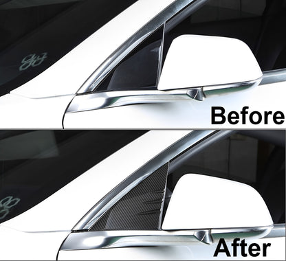 Carbon Fiber Front Door A-Pillar Triangle Cover Trims For Tesla Model 3 / Y