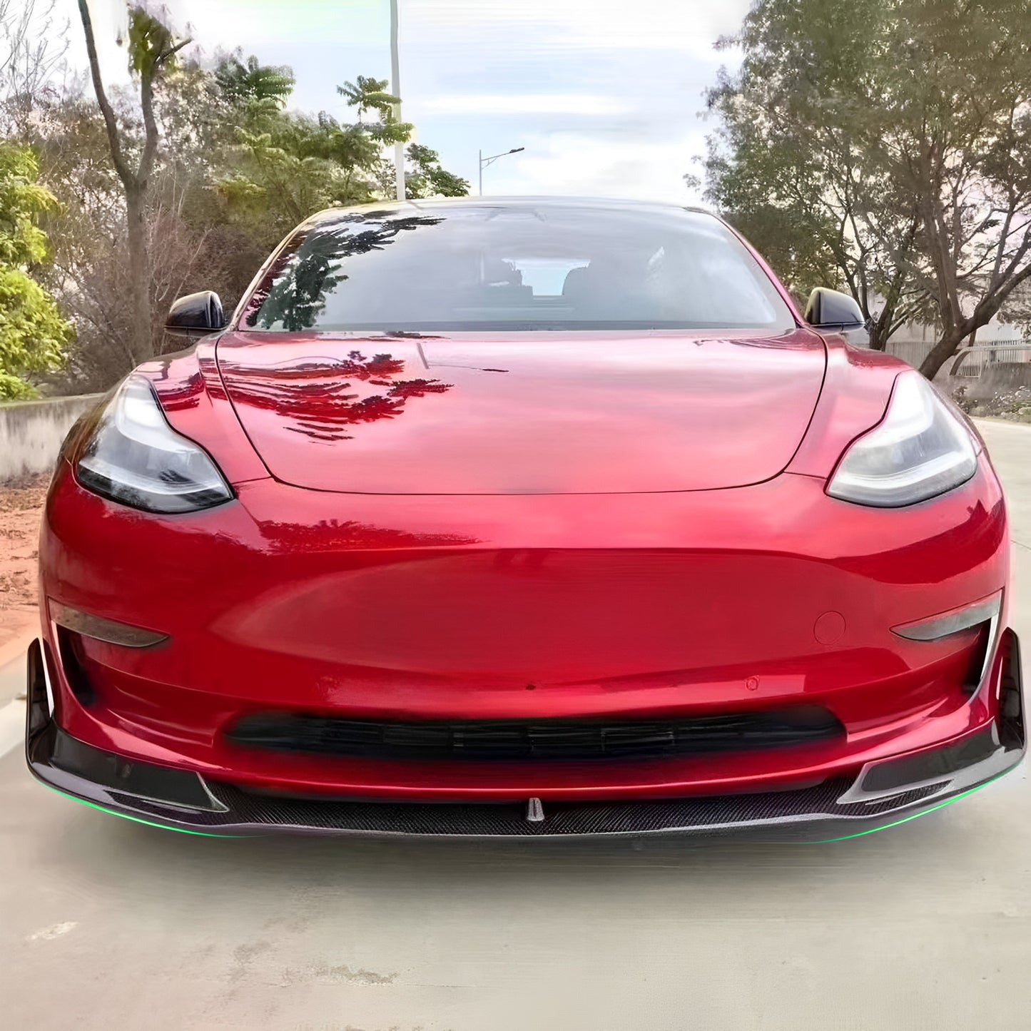 Real Carbon Fiber V-Style Aero Front Lip For Tesla Model 3