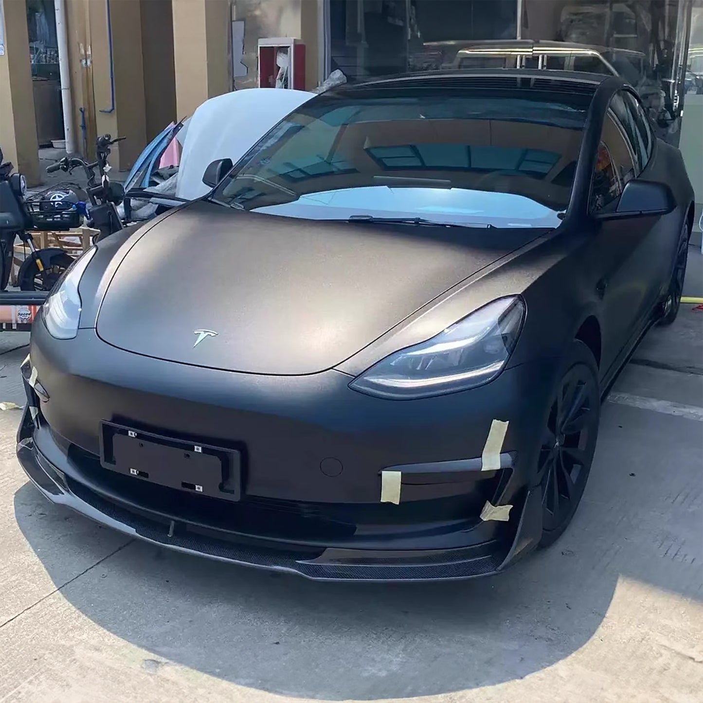 Real Carbon Fiber V-Style Aero Front Lip For Tesla Model 3