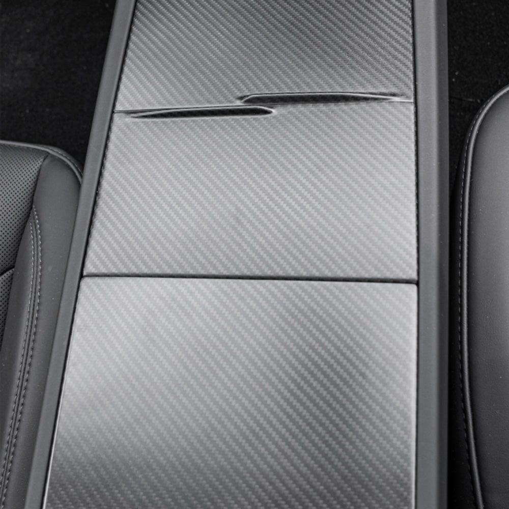Carbon Fiber Center Console Overlays Gen 2.0 for 2024+ Tesla Model 3 & 2025.03+ Model Y Juniper – Full-Coverage & Glossy or Matte Finish