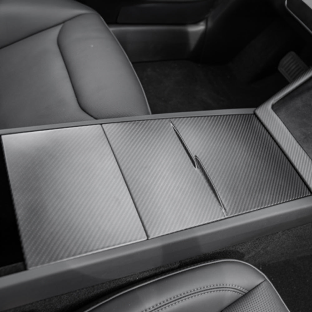 Carbon Fiber Center Console Overlays Gen 2.0 for 2024+ Tesla Model 3 & 2025.03+ Model Y Juniper – Full-Coverage & Glossy or Matte Finish