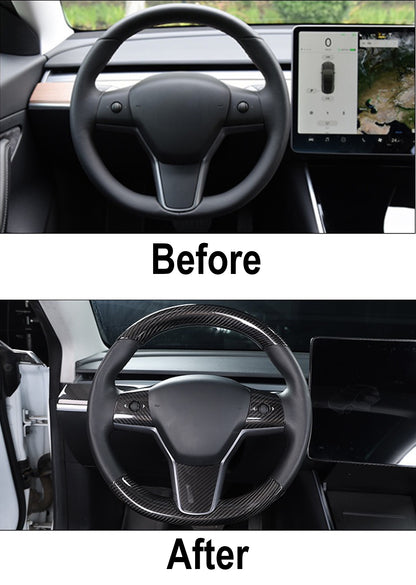 Real Carbon Fiber Steering Wheel Cover for Tesla Model 3/Y