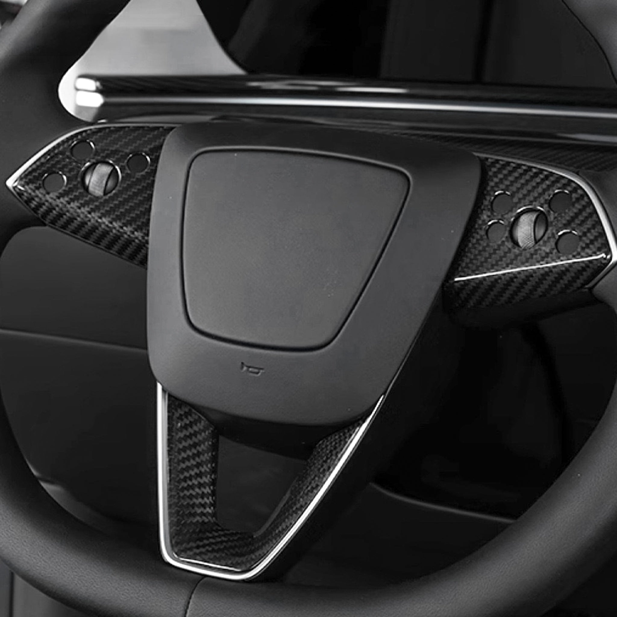 Real Carbon Fiber Steering Wheel Overlay For 2024+ Model 3 Highland (2 Pieces)