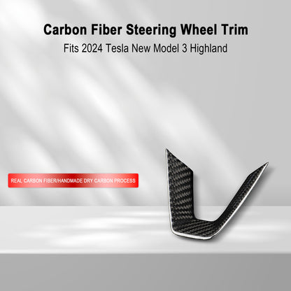 Real Carbon Fiber Steering Wheel Trim For Tesla New Model 3 Highland