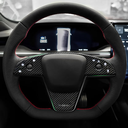 Carbon Fiber Steering Wheel Cover For Tesla Model S / X2021+