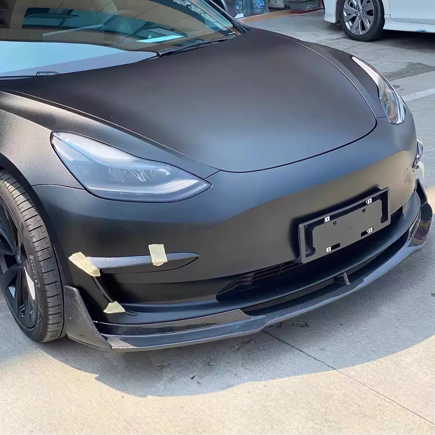 Real Carbon Fiber V-Style Aero Front Lip For Tesla Model 3