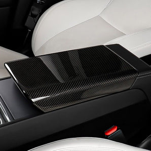 Carbon Fiber Armrest Box Cover installed on Tesla Model 3 Highland