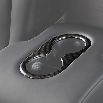 Carbon Fiber Back Seat Cup Holder Cover for Tesla Model 3 & Model Y – Sleek, High-Gloss Finish & Precision Fit